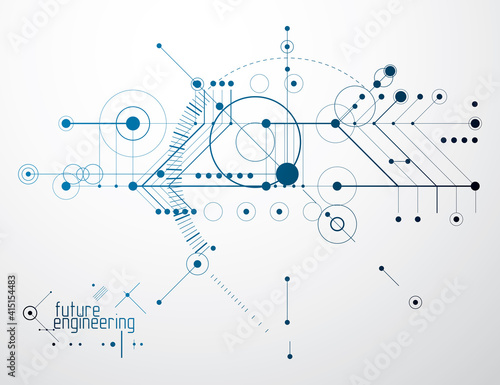 Mechanical engineering technology vector abstract background, cybernetic abstraction with innovative industrial schemes.