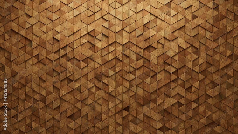 Wood Block Wall background. Mosaic Wallpaper with Light and Dark Timber Triangle tile pattern. 3D Render Wood Block Wall background. Mosaic Wallpaper with Light and Dark Timber Triangle tile pattern. 3D Render