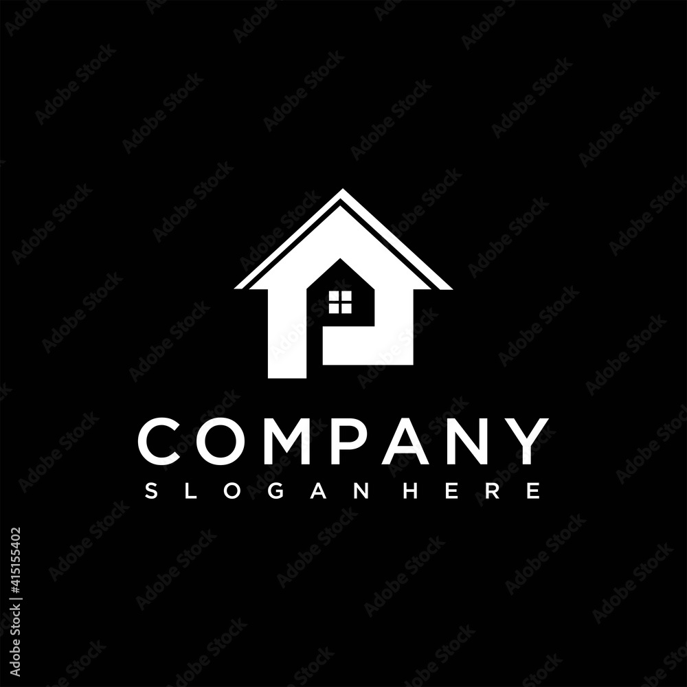 house silhouette logo design and letter P house silhouette logo design and letter P