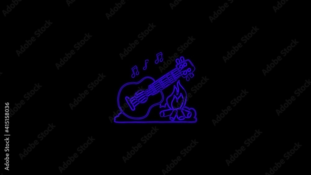Guitar icon with bonfire fire animation lines on black background. 4K video seamless neon line animation. Musical instrument
Guitar icon with bonfire fire animation lines on black background. 4K video seamless neon line animation. Musical instrument
