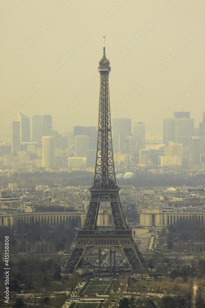 Small fog in Paris with Eiffel tower
