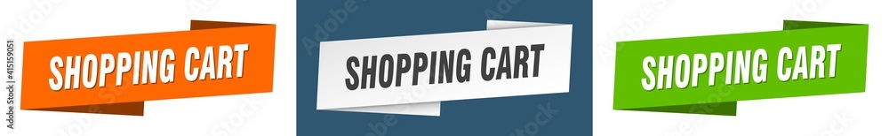 shopping cart banner. shopping cart ribbon label sign set shopping cart banner. shopping cart ribbon label sign set