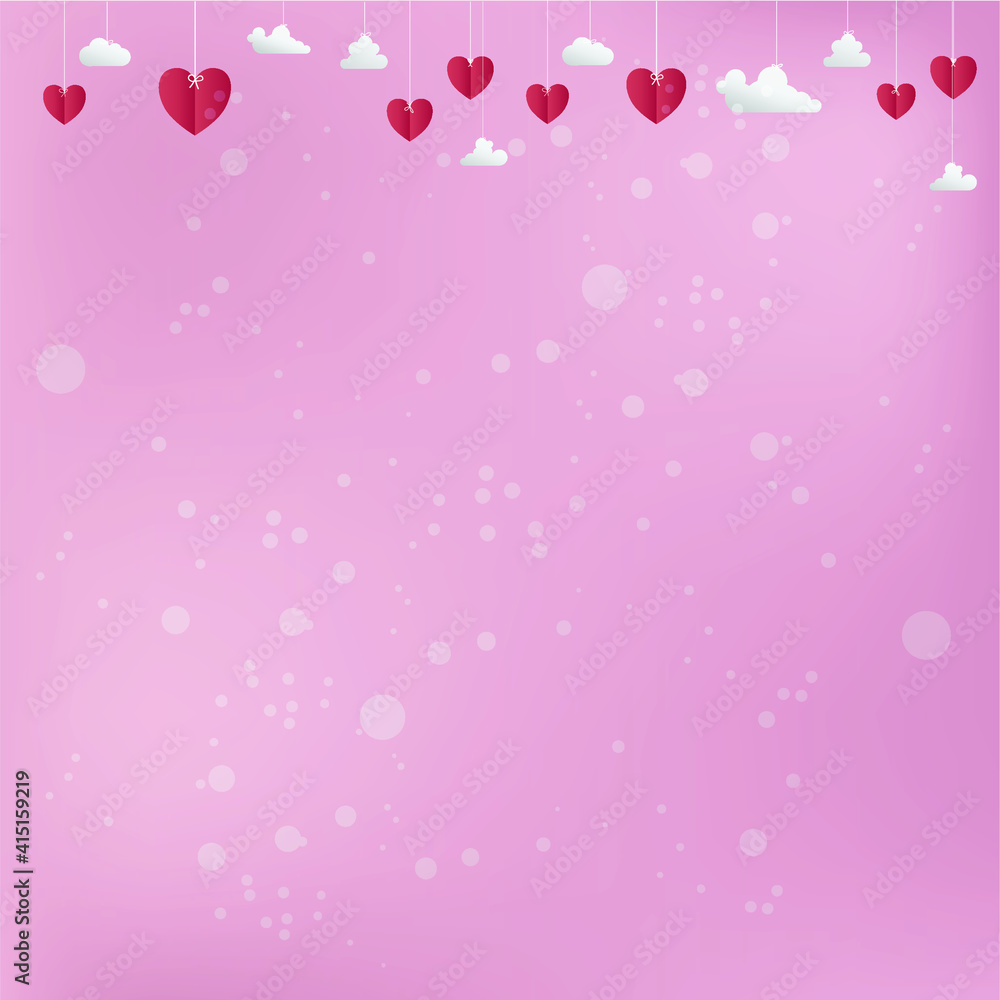 Red hearts shape vector with white paper clouds on soft pink background, Valentines day banner, poster