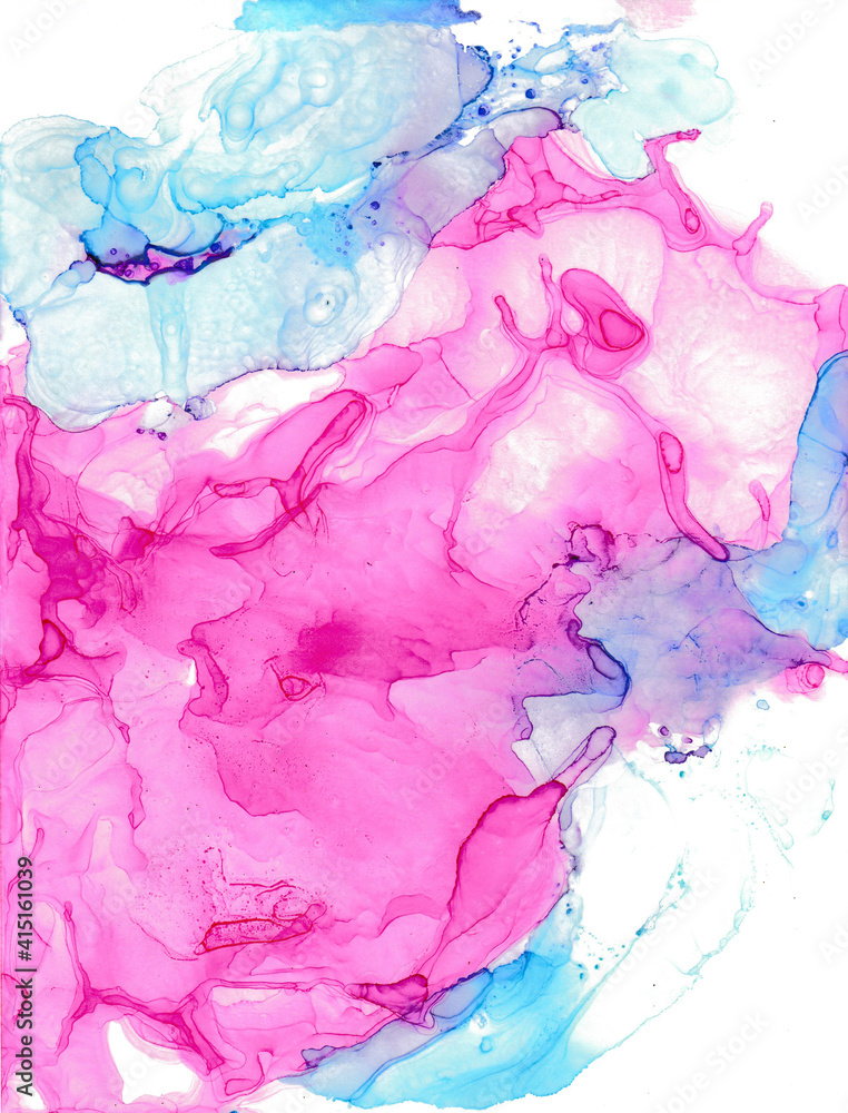 Abstract ink stains pink with blue