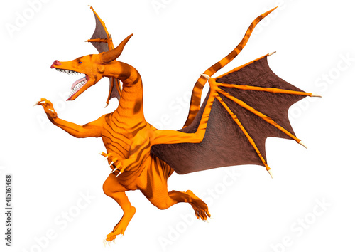 3D Rendering Fairy Tale Dragon on White