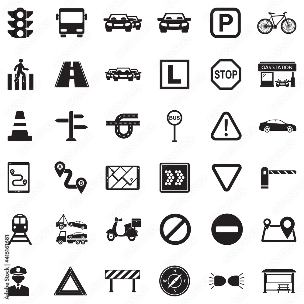 Fototapeta premium Traffic Icons. Black Flat Design. Vector Illustration.