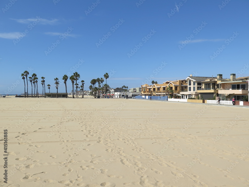 houses on the Balboa Beach in Newport Beach in Orange County in California in the month of October, USA