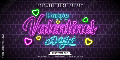 Valentine's day text, neon style editable text effect