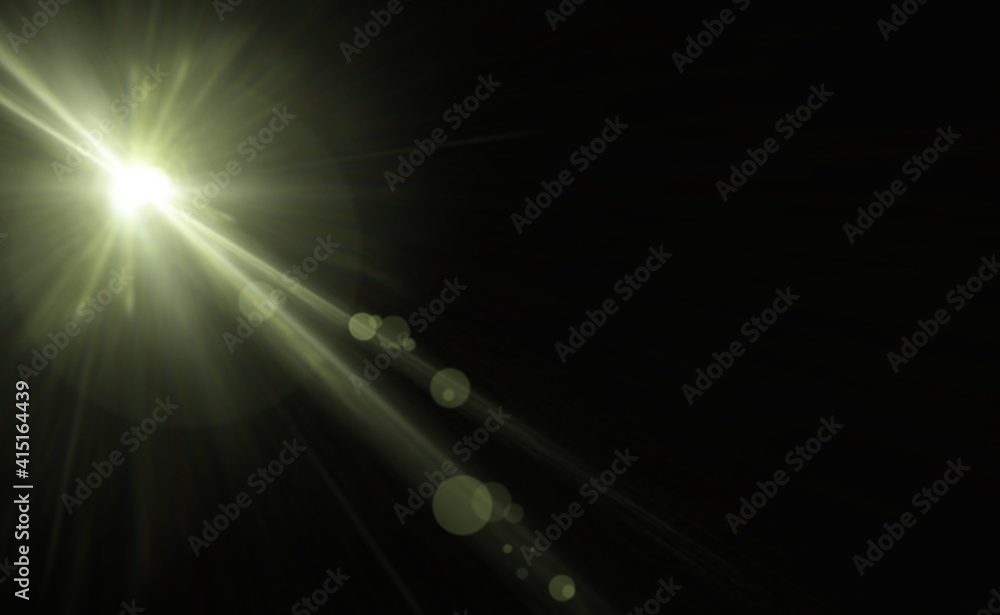 Obraz premium Lens Flare light over Black Background. Easy to add overlay or screen filter over Photos