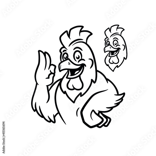 Chicken rooster cartoon style character illustration