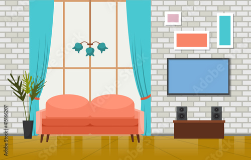 Tropical Houseplant Green Decorative Plant in Living Room Illustration