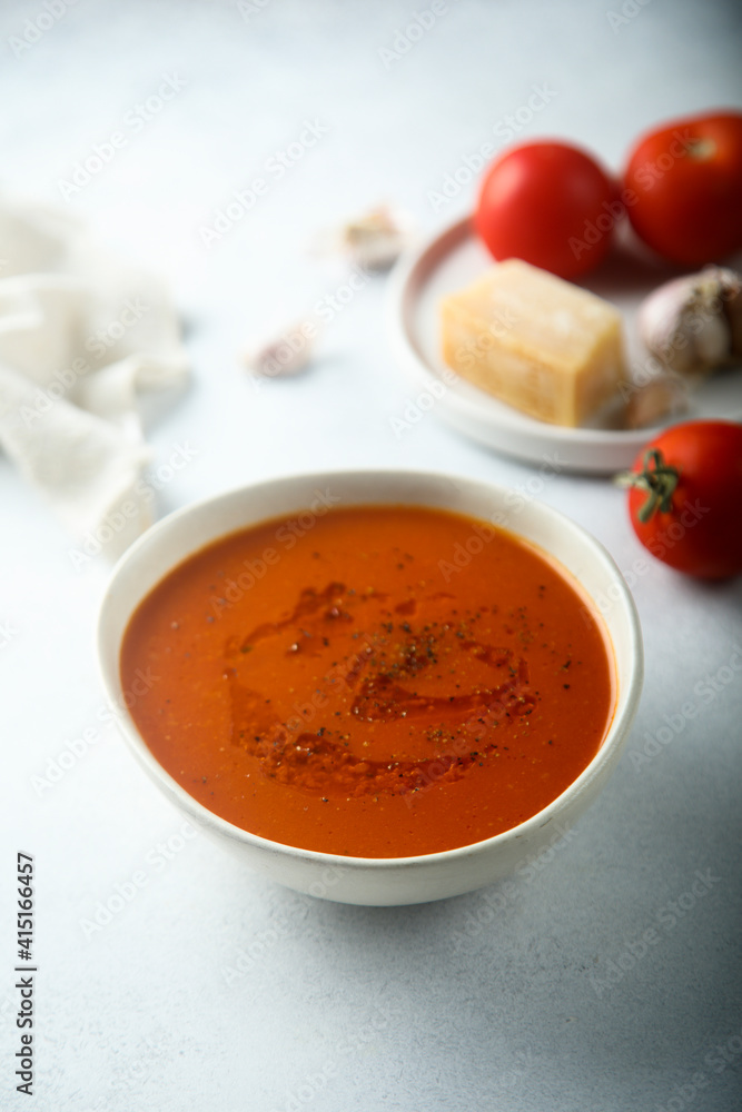 Traditional homemade tomato soup with spices Traditional homemade tomato soup with spices