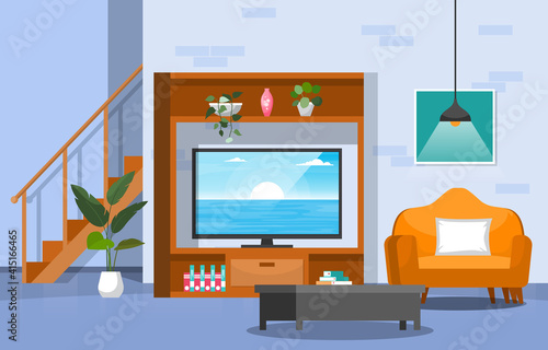 Tropical Houseplant Green Decorative Plant in Living Room Illustration