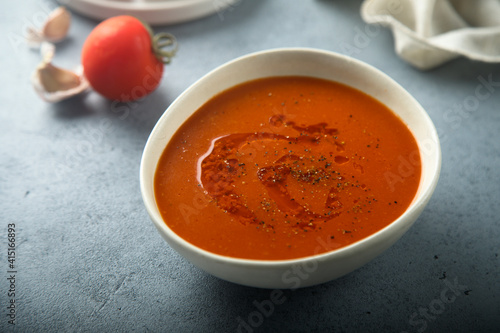 Traditional homemade tomato soup with spices