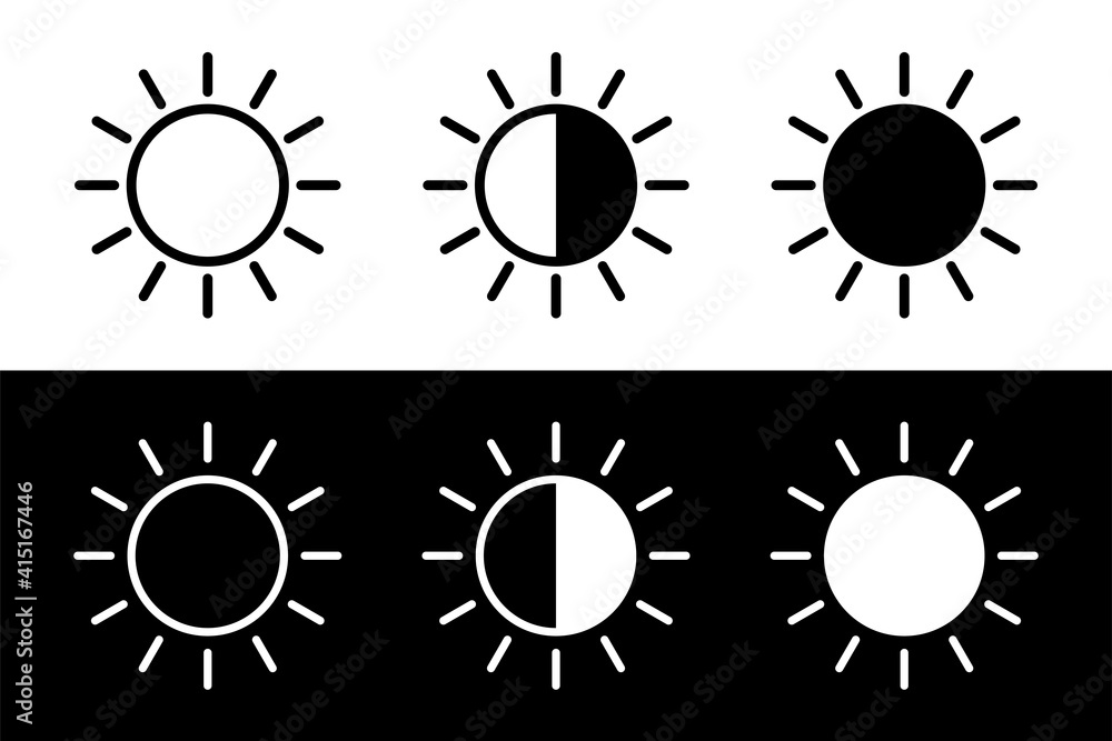 Screen brightness sun icon. Brightness contrast sign for apps and ...