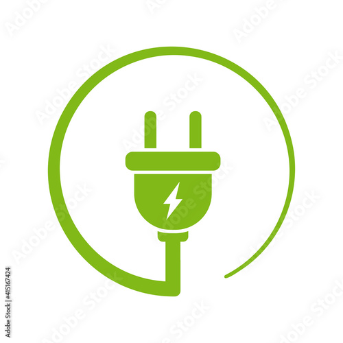 Electric socket with plug green vector icon. Electrical outlet sign isolated on white background. Connect disconnect line symbol. Vector illustration.