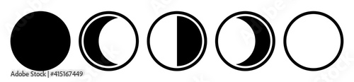 Moon phases. Astronomy icon set. New moon to full moon isolated on white background. Vector Illustration, eps10.