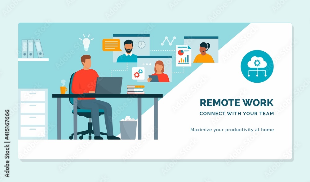 Businessman having a conference call with his remote team Businessman having a conference call with his remote team