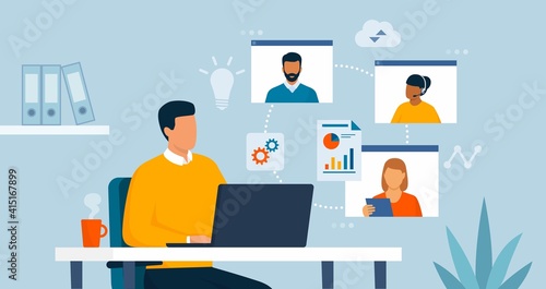 Businessman working in the office and having a business video call