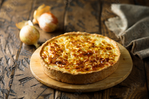 Traditional homemade onion pie or quiche