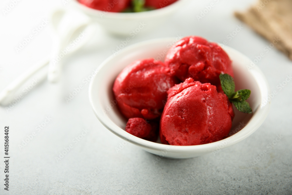 Delicious homemade raspberry sorbet or ice cream Delicious homemade raspberry sorbet or ice cream