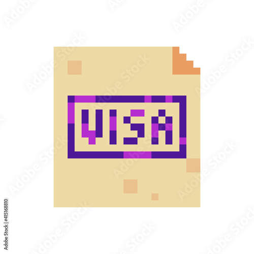 Visa pixel art icon. Design for websites, web design, mobile app, logo, sticker. 8-bit sprite. Isolated vector illustration. Game assets.