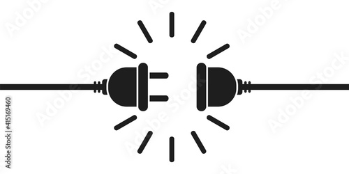 Electric socket with plug vector illustration. Electrical outlet vector icon isolated on white background. Connect disconnect line symbol.