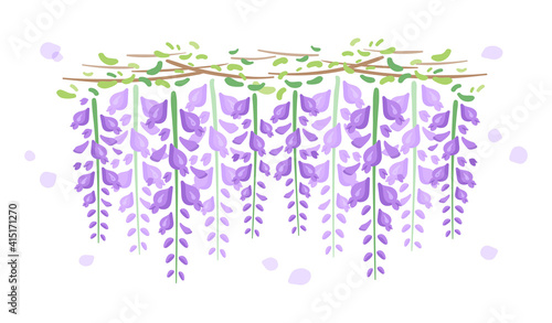 藤の花のカットイラスト（横長）