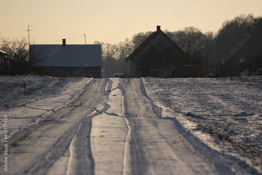 Płock. Landscape with snow - obrazy, fototapety, plakaty 