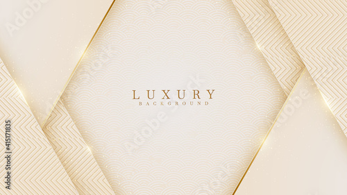 Elegant abstract gold background with shiny elements cream shade. Realistic Japanese luxury paper cut style 3d modern concept. vector illustration for design.