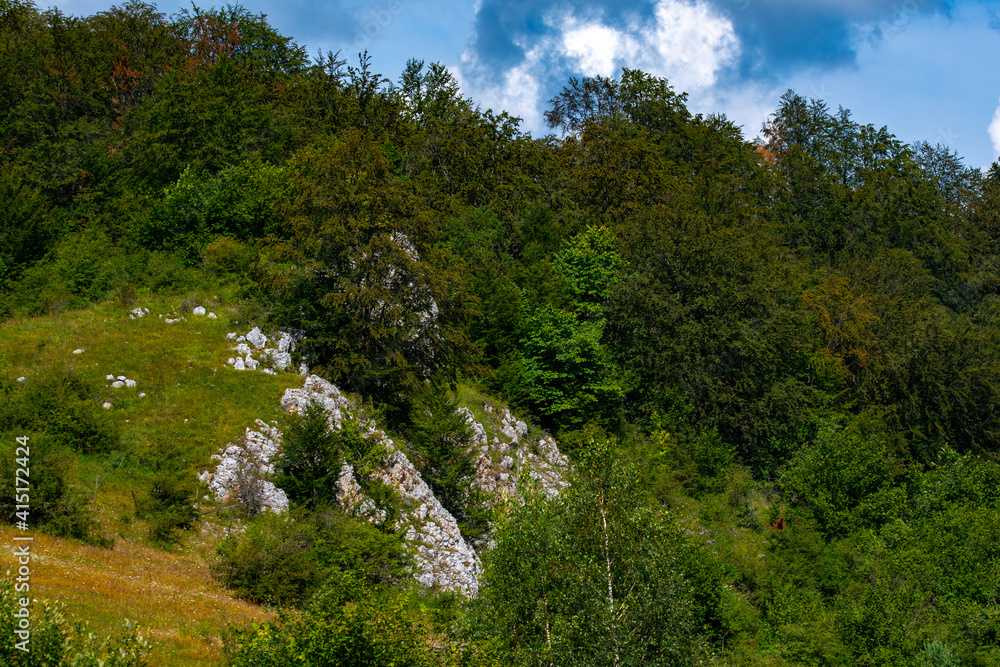 view from the hill with the green valley and the hollow rocks without trees view from the hill with the green valley and the hollow rocks without trees