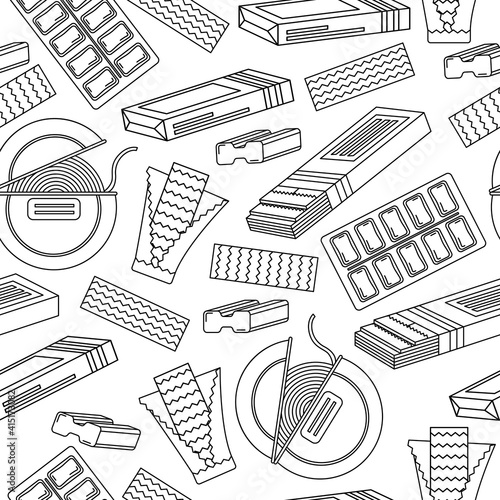Monochrome seamless pattern with chewing gum. Line art