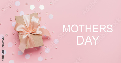 Gifts on pink background, love and valentine concept with text mothers Day