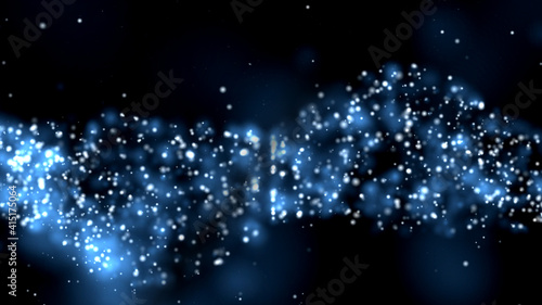 Blue dust particles floating over black