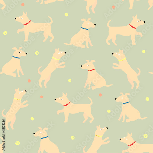 Seamless vector pattern with cute dogs  in scandinavian childish style. Cute background for fabric or wallpaper  design.
