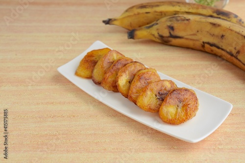 Fried slices of ripe plantains, traditional and popular snack in Central America and Northern South America