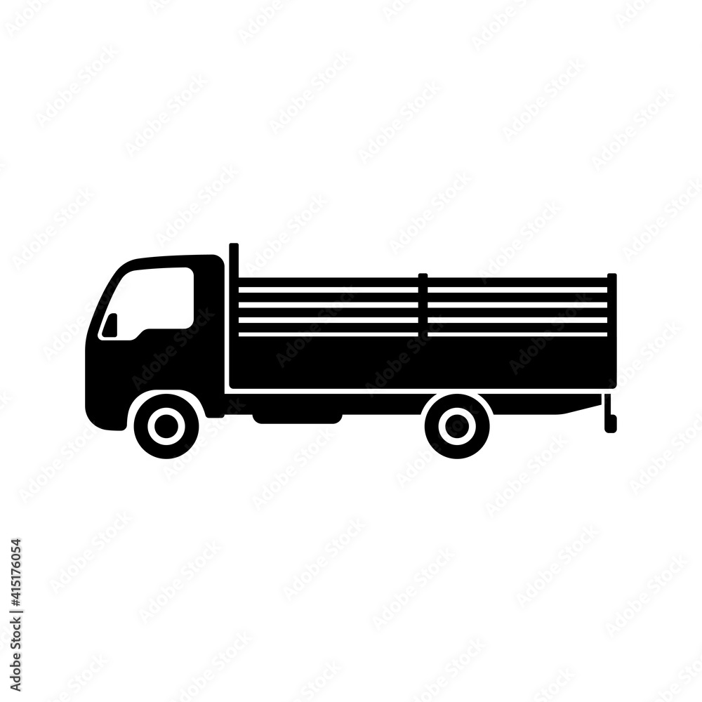 Truck icon. Black silhouette. Side view. Vector flat graphic illustration. The isolated object on a white background. Isolate. Truck icon. Black silhouette. Side view. Vector flat graphic illustration. The isolated object on a white background. Isolate.