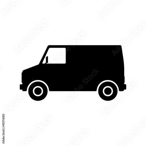 Van icon. Black silhouette. Side view. Vector flat graphic illustration. The isolated object on a white background. Isolate.