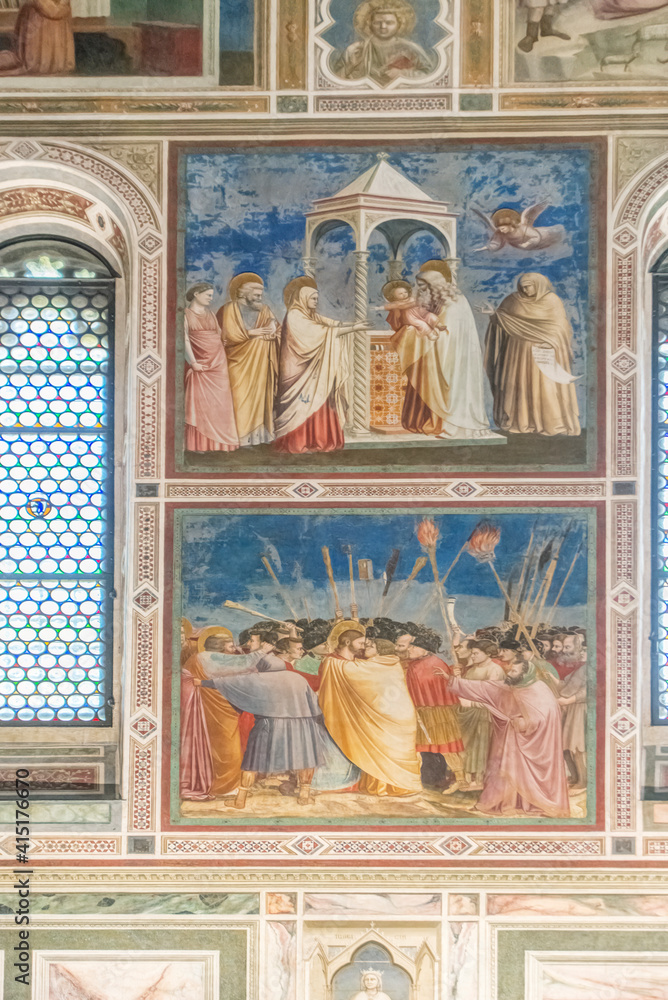Obraz premium Italy, Padua, Scrovegni Chapel Ceiling with frescoes painted by Giotto in the 14th century
