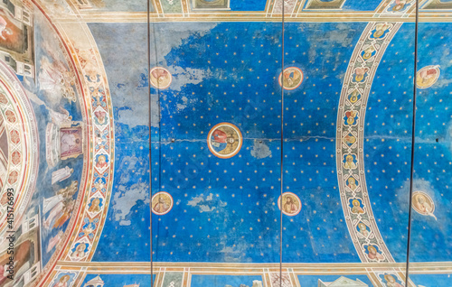 Slika na platnu Italy, Padua, Scrovegni Chapel Ceiling with frescoes painted by Giotto in the 14