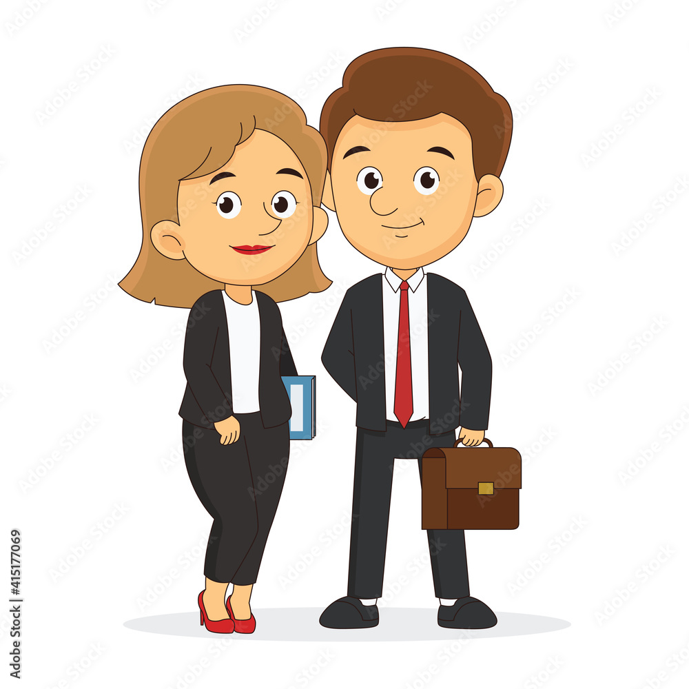 Smiling Cartoon Businessman and Business woman Holding Briefcase Smiling Cartoon Businessman and Business woman Holding Briefcase