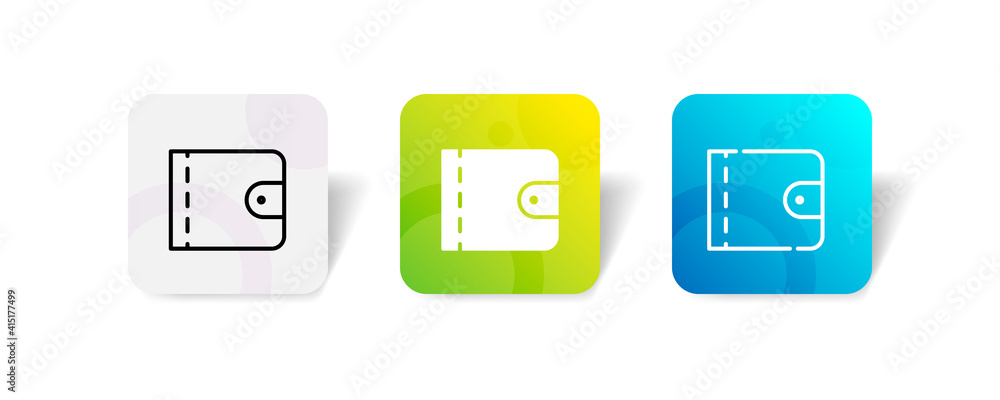 wallet icon set in line, solid, glyph, 3d gradient style