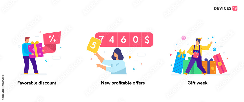 People use gadgets. set of icons, illustration. Smartphones tablets user interface social media.Flat illustration Icons infographics. Landing page site print poster.