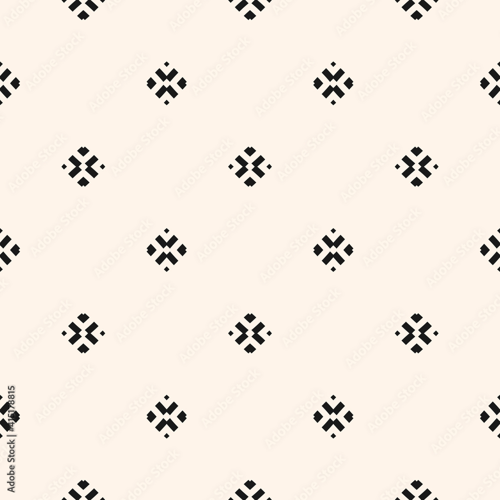 Vector minimalist background. Simple geometric seamless pattern with small floral silhouettes, diamond shapes, rhombuses. Subtle monochrome abstract texture. Delicate design for decor, prints, fabric Vector minimalist background. Simple geometric seamless pattern with small floral silhouettes, diamond shapes, rhombuses. Subtle monochrome abstract texture. Delicate design for decor, prints, fabric