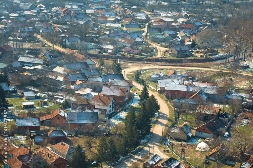 Aerial view of Eastern Serbia and Sokobanja resort from small jet Aerial view of Eastern Serbia and Sokobanja resort from small jet