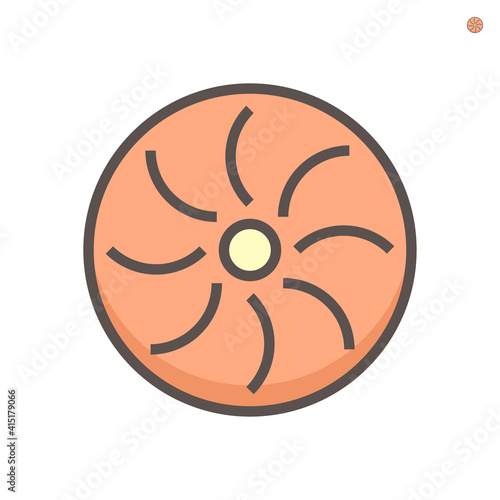 Centrifugal pump impeller vector icon. Industry equipment consist of rotor and vane. For displacement liquid, oil or water i.e. automotive engine, water distribution or supply system. 64x64 pixel.