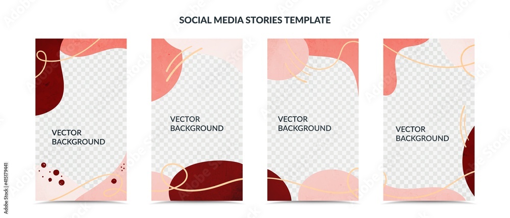 Social media stories and post creative cover set. Minimal trendy hand draw style. Background template with design by abstract colored shapes, line arts. Vector illustration.