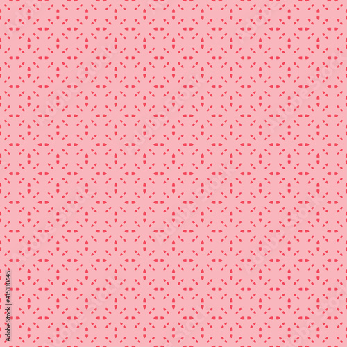 Subtle vector minimal seamless pattern. Minimalist geometric ornament, abstract background. Pink color. Simple texture with small shapes, tiny flower silhouettes, dots. Delicate repeatable design