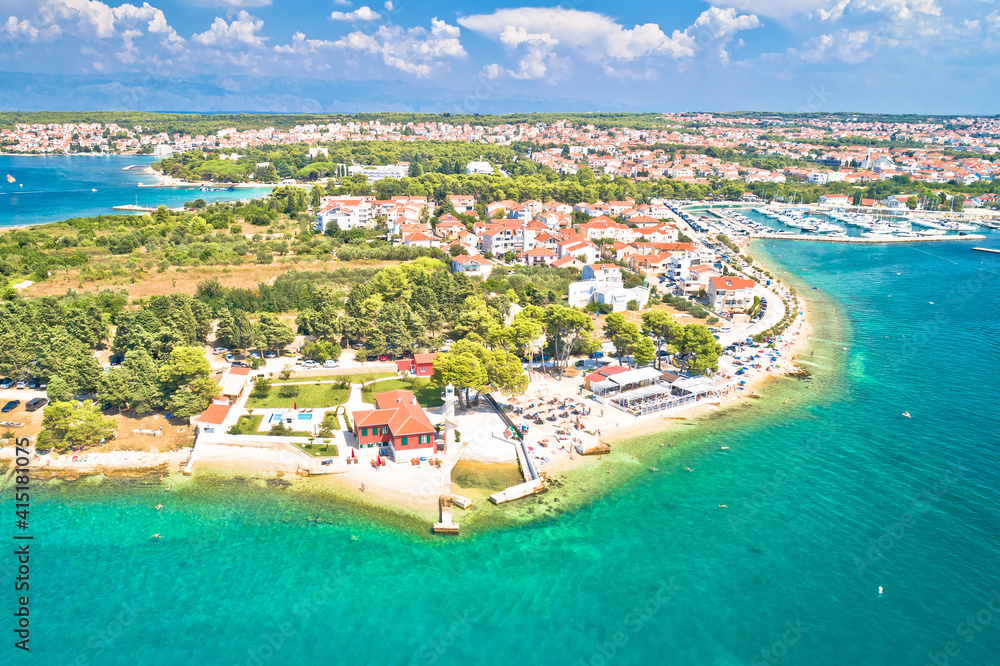 Zadar. Puntamika beach in Zadar aerial panoramic view