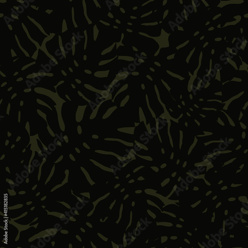 Tropical seamless pattern with abstract Leaf Monstera. Vector floral background in trendy minimalistic style. Modern design on dark khaki green for vacation and travel. Design for paper, cover,